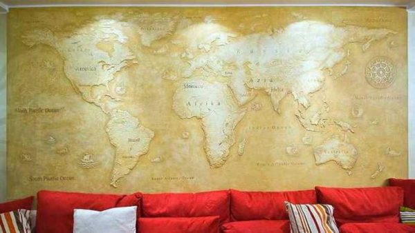 Carte du monde en stuc mat